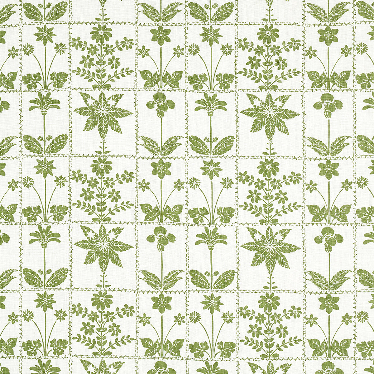 Georgia Wildflowers fabric in leaf color - pattern number 180890 - by Schumacher in the Folly Cove collection
