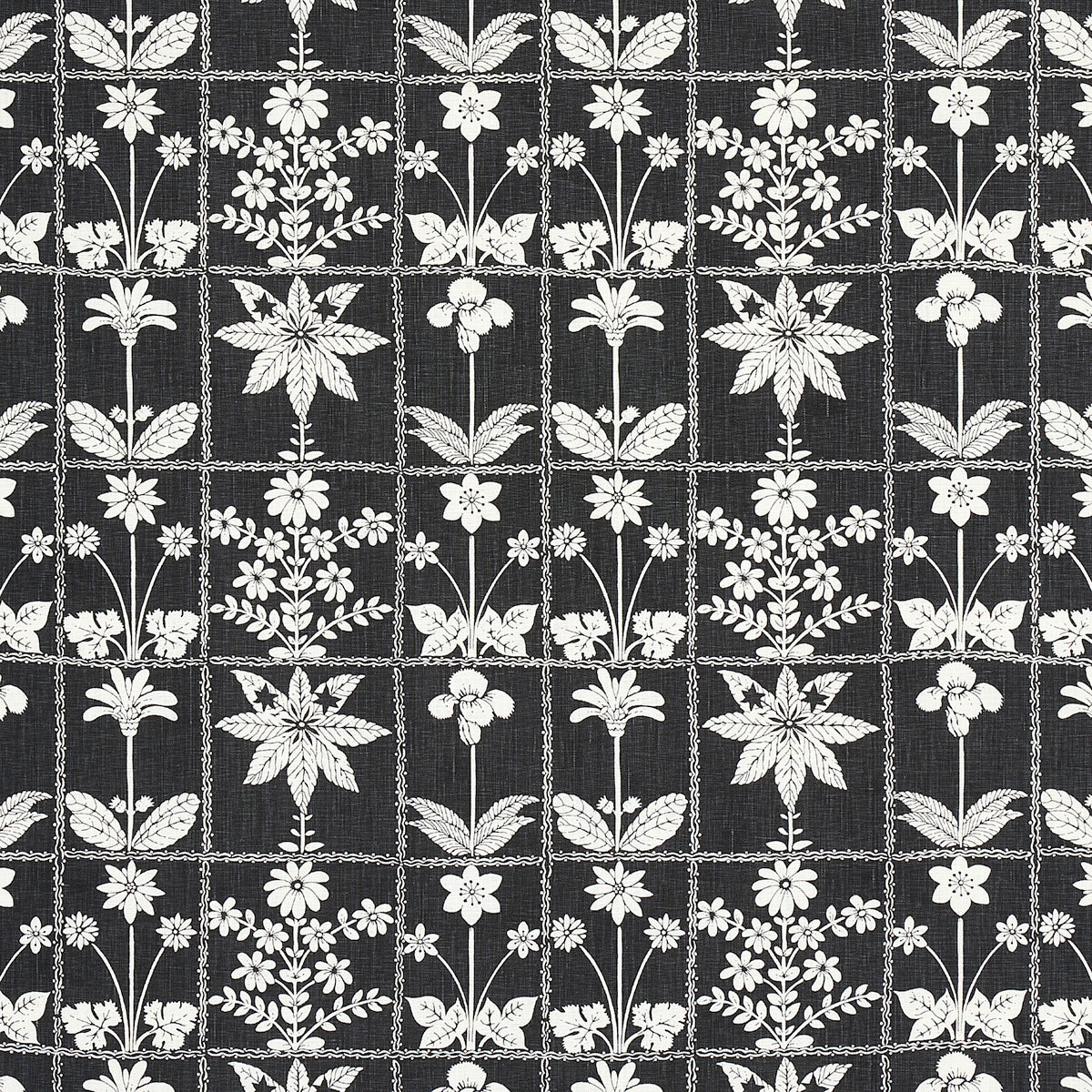 Georgia Wildflowers fabric in black color - pattern number 180893 - by Schumacher in the Folly Cove collection