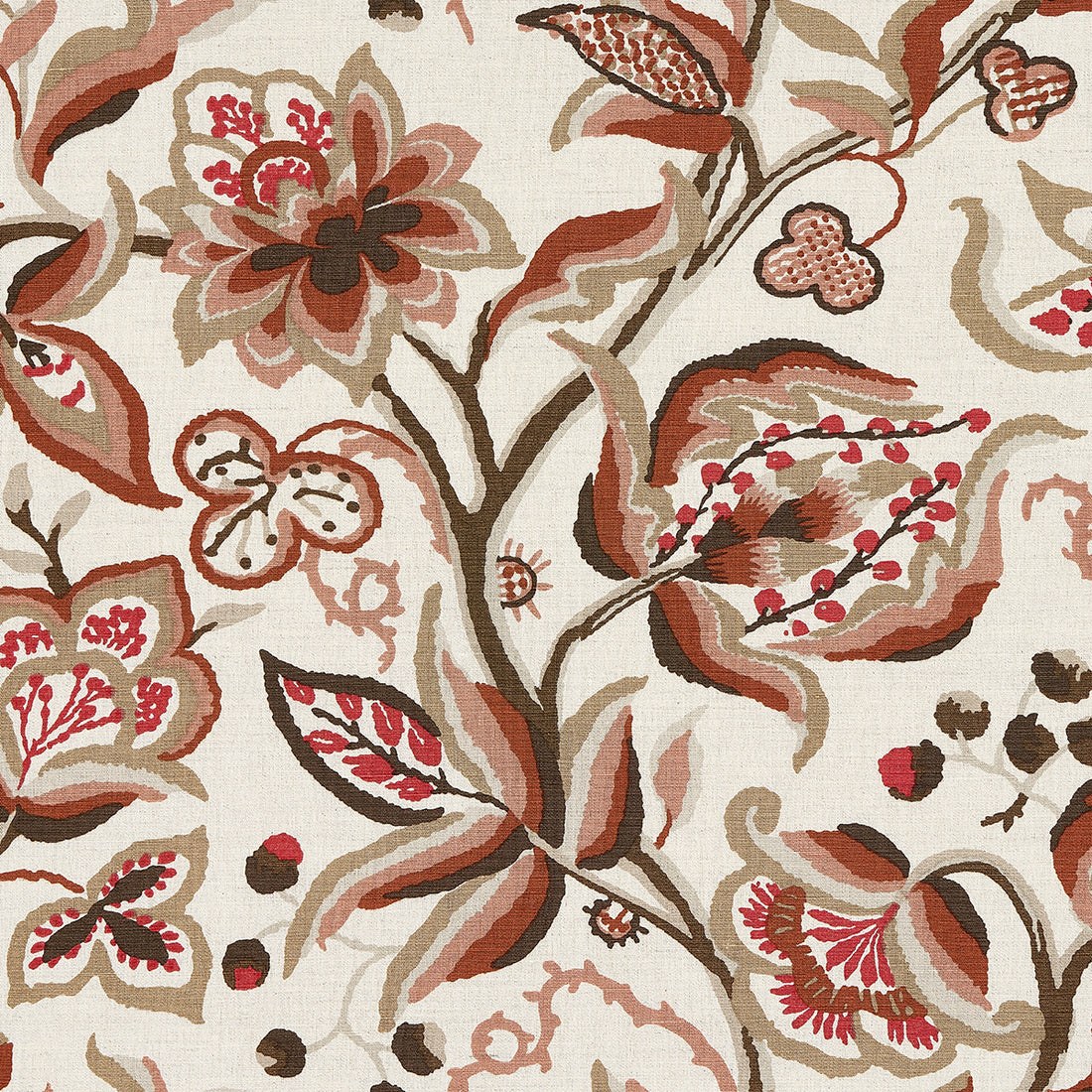 Alexandra Vine Linen fabric in natural and spice color - pattern number 180971 - by Schumacher in the Americana collection