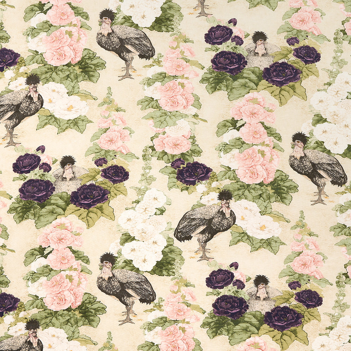Lady Hollyhock fabric in creme color - pattern number 181040 - by Schumacher in the Mary Mcdonald collection