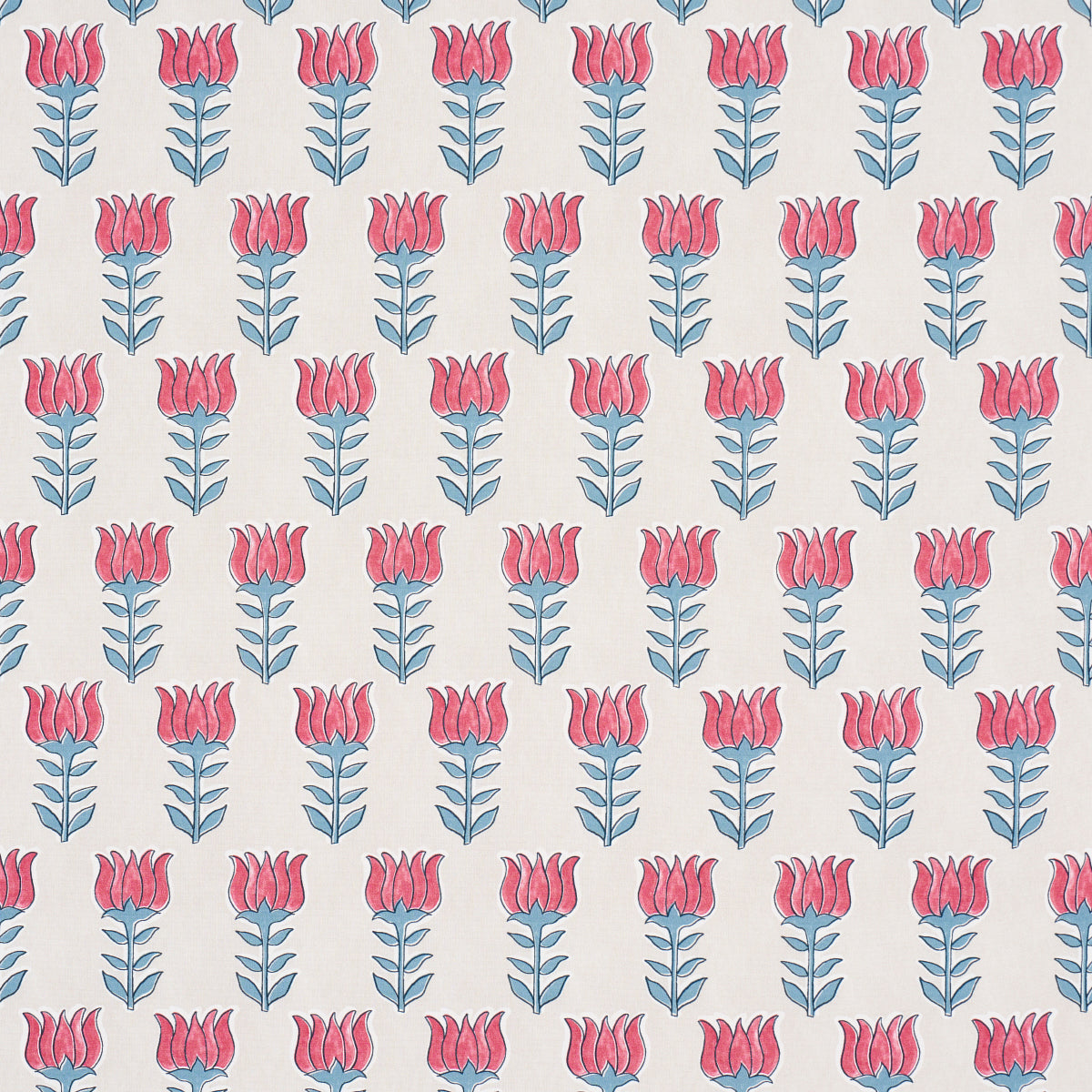 Mia Tulip fabric in delft and crimson color - pattern number 181392 - by Schumacher in the Jacaranda collection