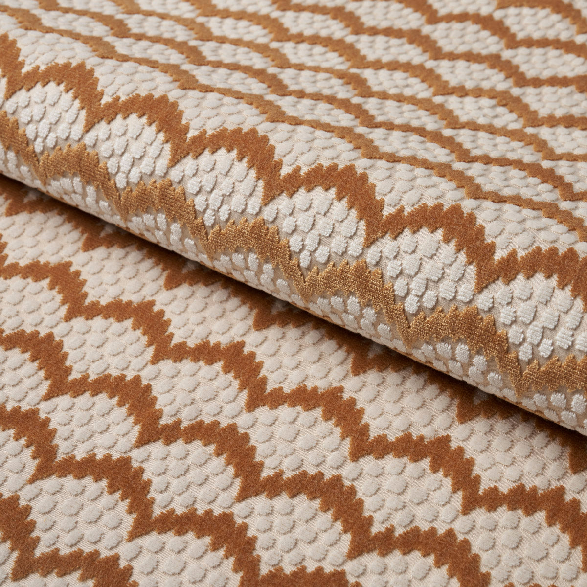 Pollen Cut Velvet fabric in ochre color - pattern number 181421 - by Schumacher in the Neisha Crosland collection