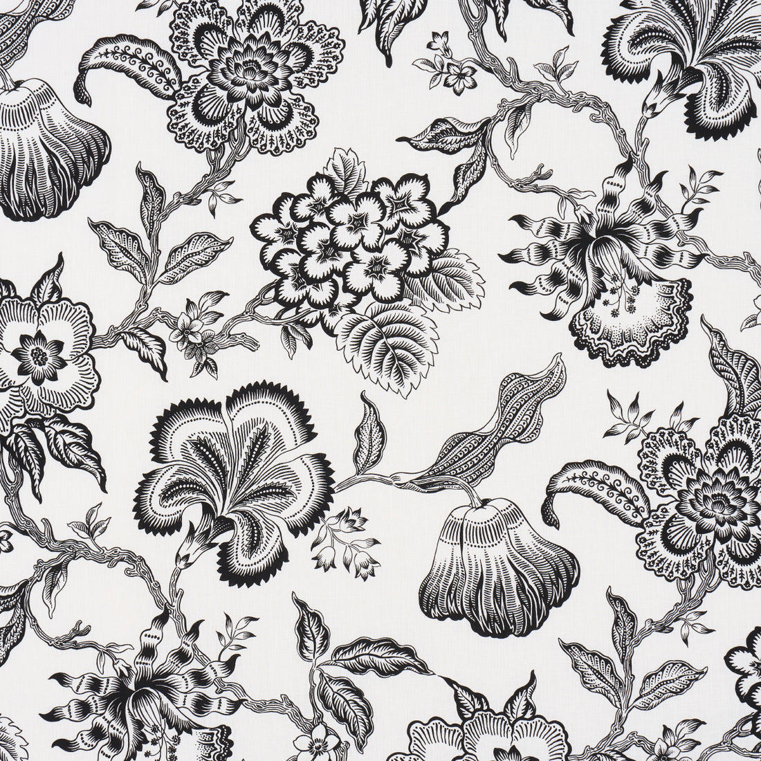 Hothouse Flowers Silhouette fabric in black and white color - pattern number 181482 - by Schumacher in the Celerie Kemble collection