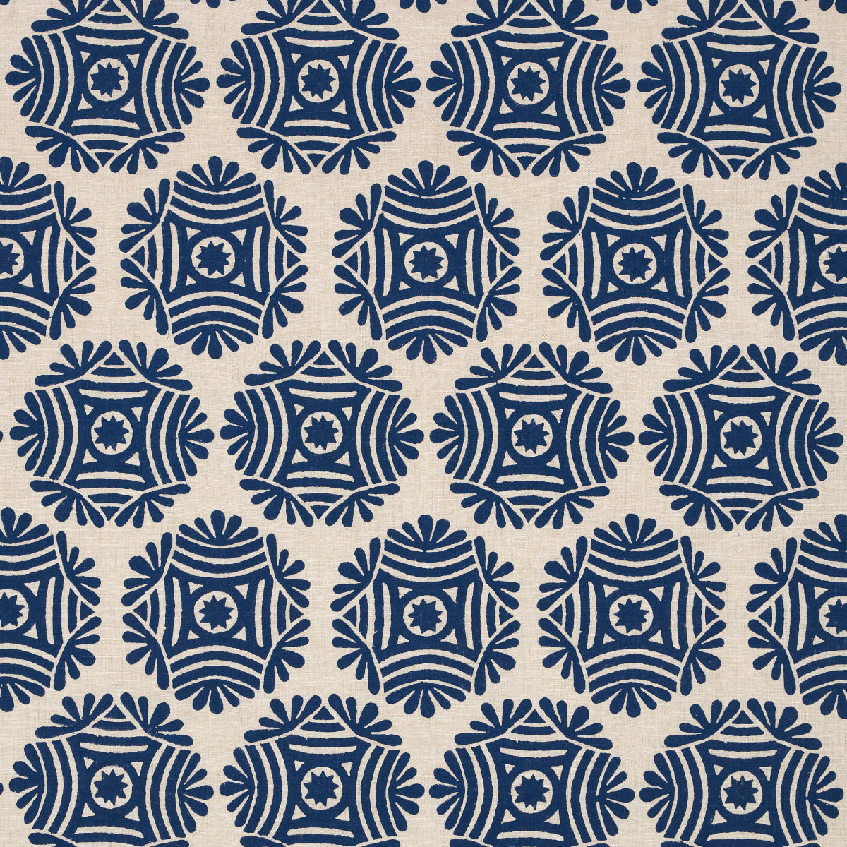 Gilded Star Block Print fabric in navy on natural color - pattern number 181541 - by Schumacher in the Drusus Tabor collection