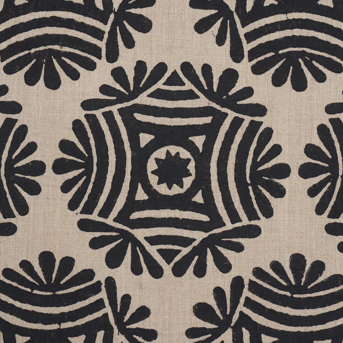 Gilded Star Hand Block fabric in black color - pattern number 181543 - by Schumacher in the Drusus Tabor collection