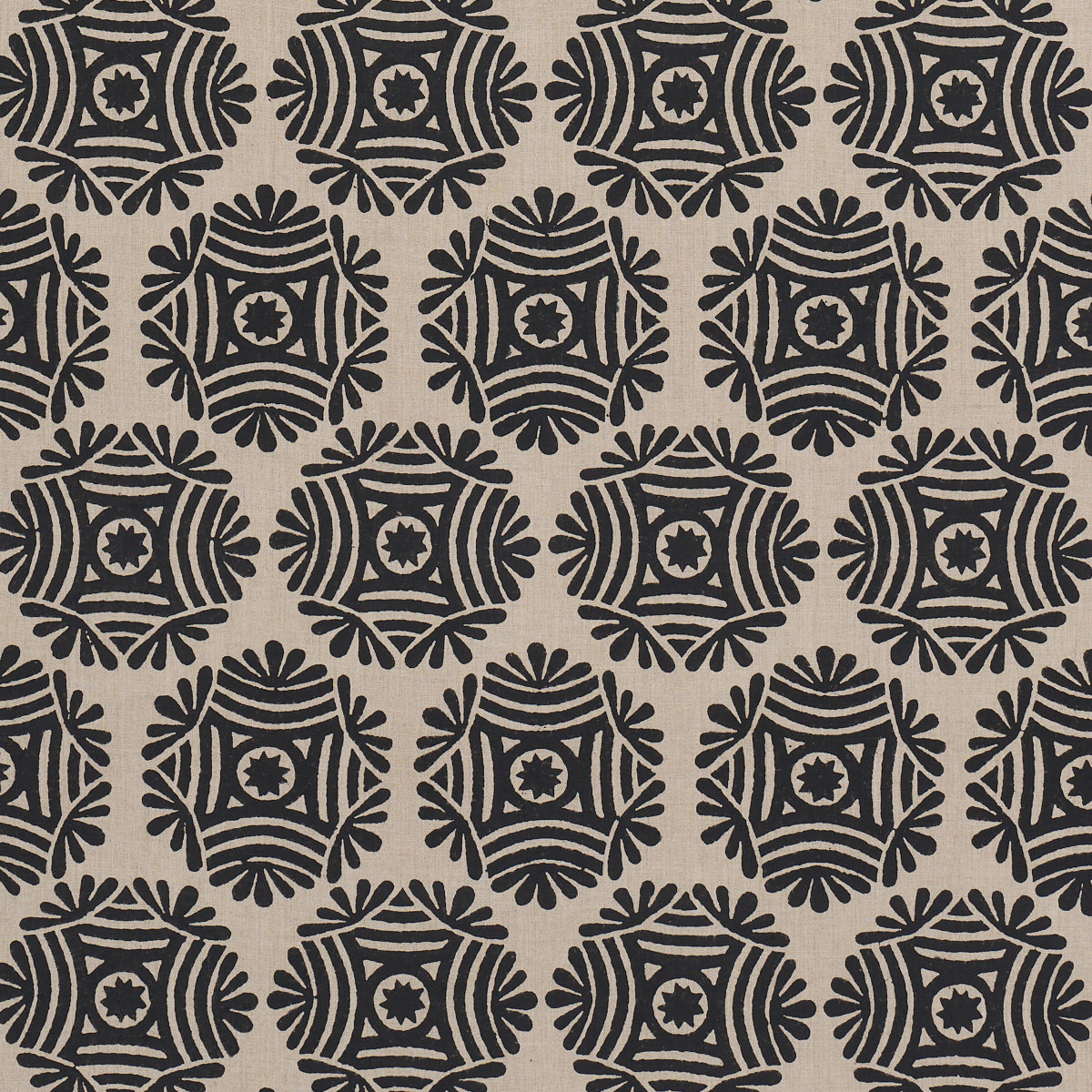 Gilded Star Hand Block fabric in black color - pattern number 181543 - by Schumacher in the Drusus Tabor collection