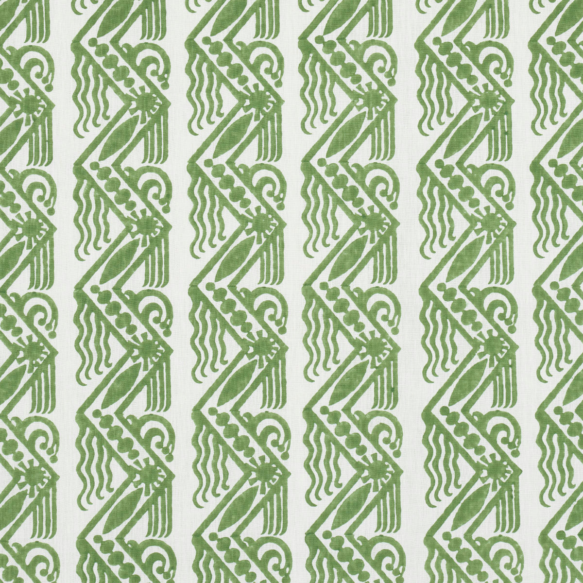 Venetian Zig Zag Block Print fabric in green color - pattern number 181560 - by Schumacher in the Drusus Tabor collection