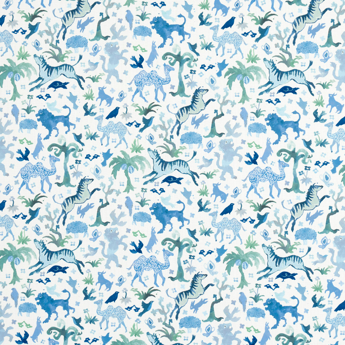 Beasts Indoor Outdoor fabric in blue and green color - pattern number 181591 - by Schumacher in the Happy Menocal collection