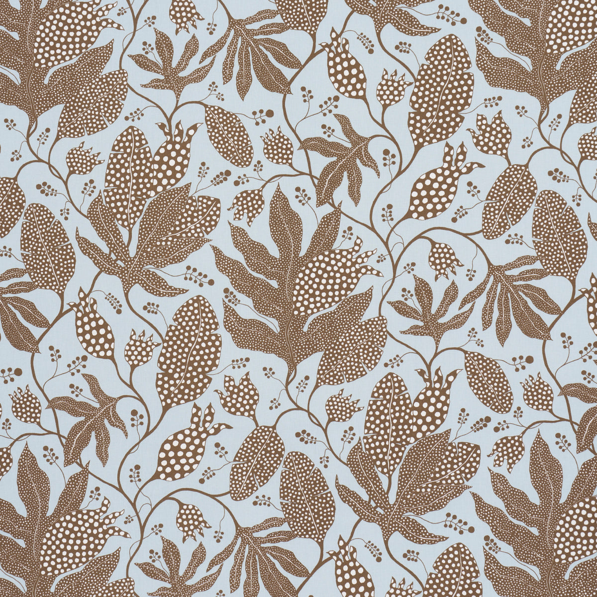 Polka Dot Jungle fabric in brown and sky color - pattern number 181650 - by Schumacher in the Marian Mcevoy collection