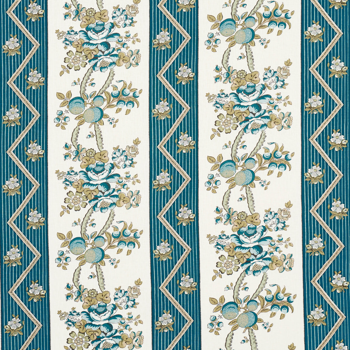 Sylvain Floral Stripe fabric in teal color - pattern number 181741 - by Schumacher in the Le Max collection