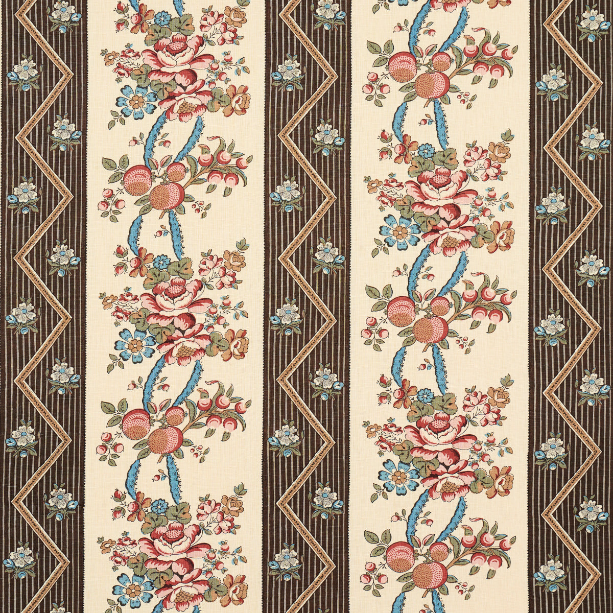 Sylvain Floral Stripe fabric in noir color - pattern number 181742 - by Schumacher in the Le Max collection