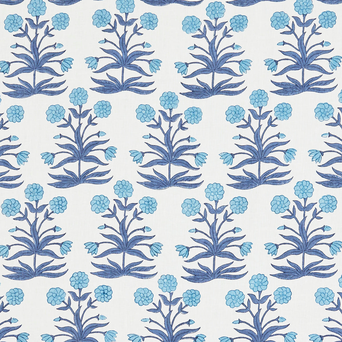 Mughal Hand Block Print fabric in sky indigo color - pattern number 181781 - by Schumacher in the Molly Mahon collection
