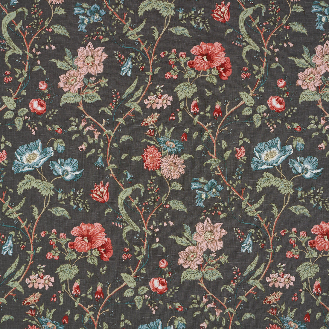 Giselle Floral fabric in noir color - pattern number 181902 - by Schumacher in the Schumacher Classics collection