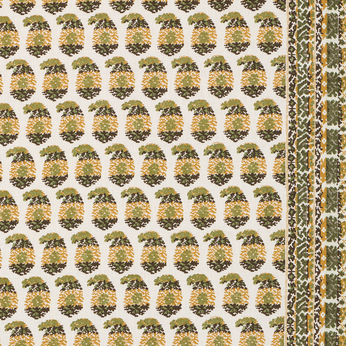 Terry fabric in ochre and green color - pattern number 182062 - by Schumacher in the Rita Konig collection