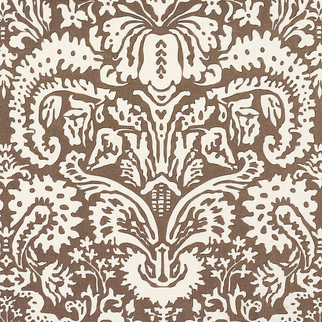 Suffolk Damask fabric in brown color - pattern number 182120 - by Schumacher in the Veere Grenney collection