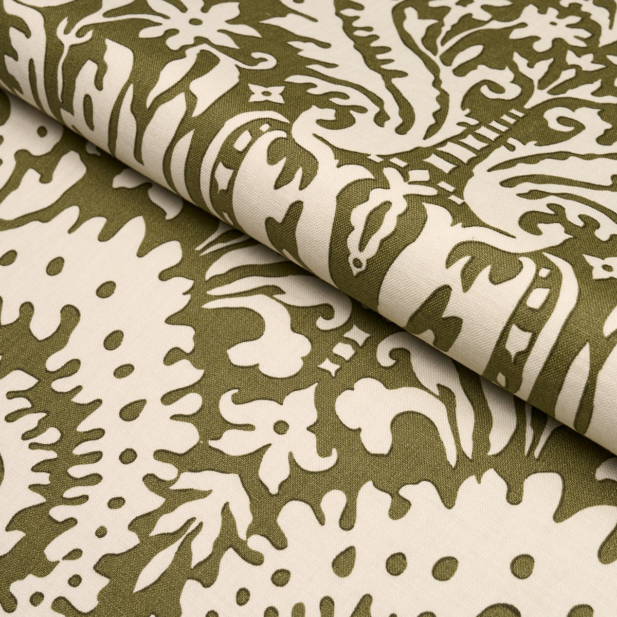 Suffolk Damask fabric in olive color - pattern number 182122 - by Schumacher in the Veere Grenney collection