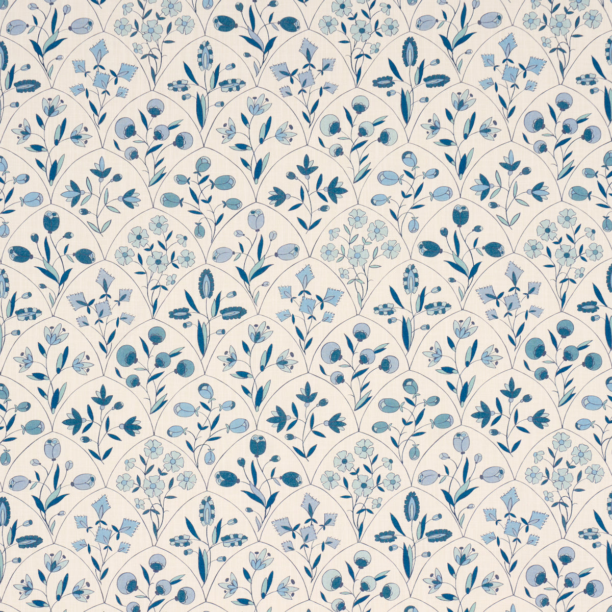 Frances Floral Indoor Outdoor fabric in blues color - pattern number 182160 - by Schumacher in the Craft Revival collection