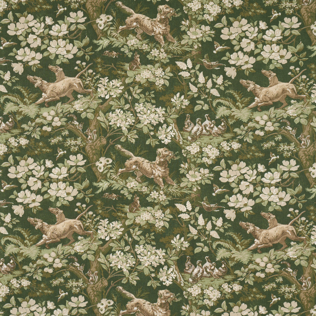Hound Meadow fabric in forest color - pattern number 182261 - by Schumacher in the A Country Life collection