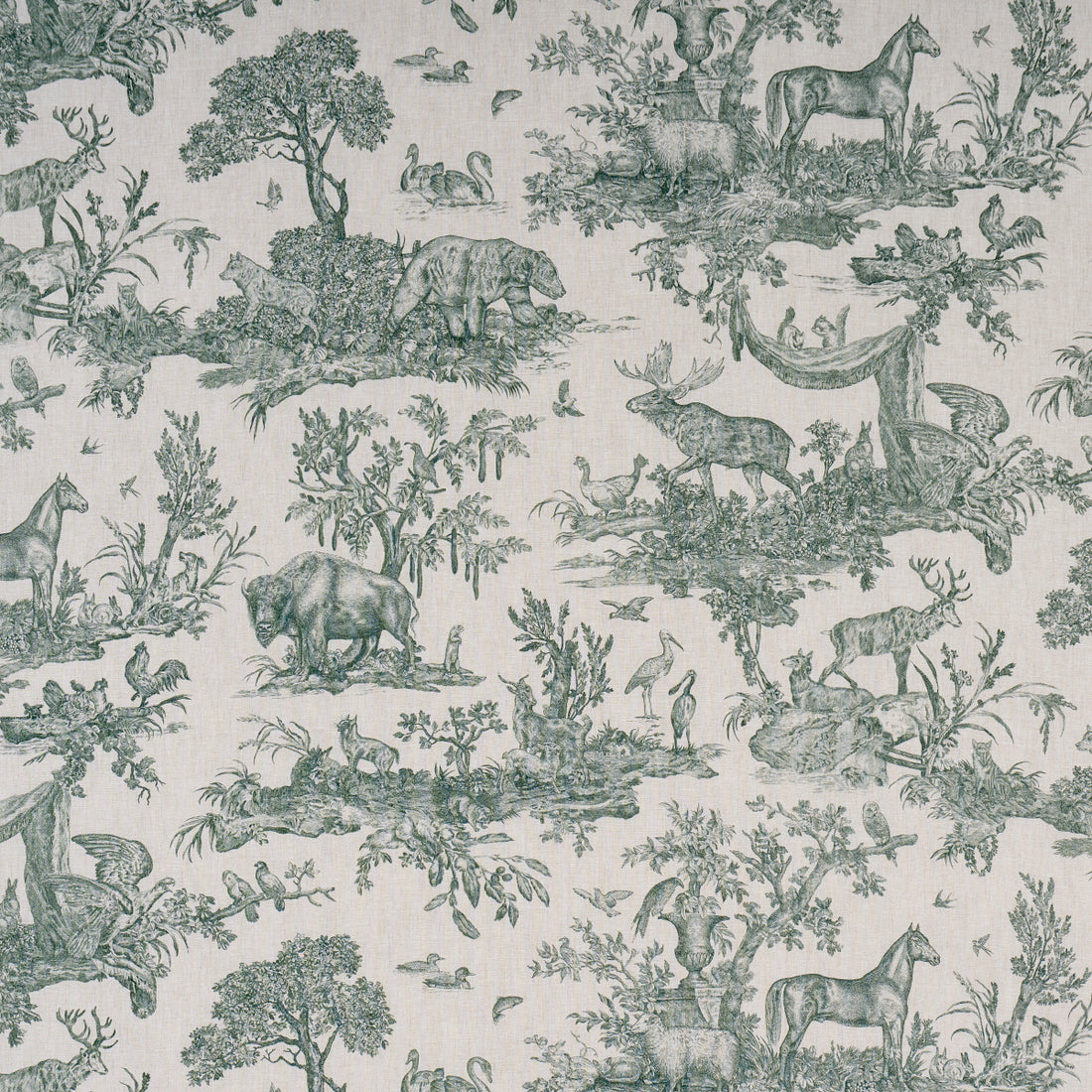 Western Toile fabric in forest color - pattern number 182272 - by Schumacher in the A Country Life collection