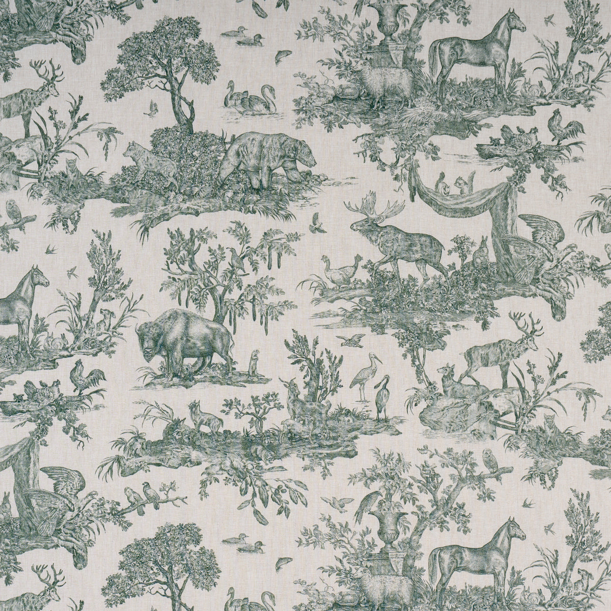 Western Toile fabric in forest color - pattern number 182272 - by Schumacher in the A Country Life collection