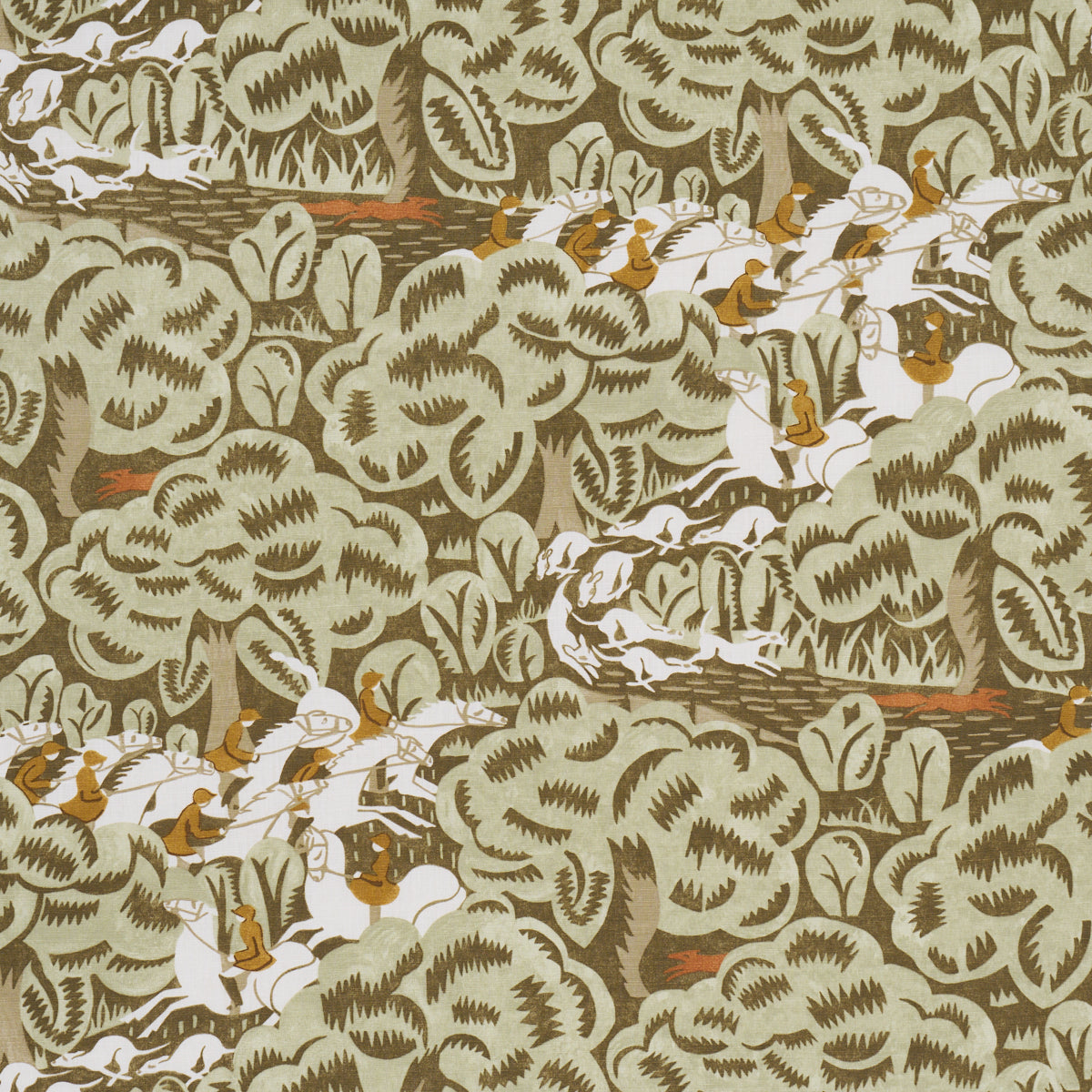 Margaret Schloemans Fox Chase fabric in sage and soft brown color - pattern number 182342 - by Schumacher in the The New Yorker collection