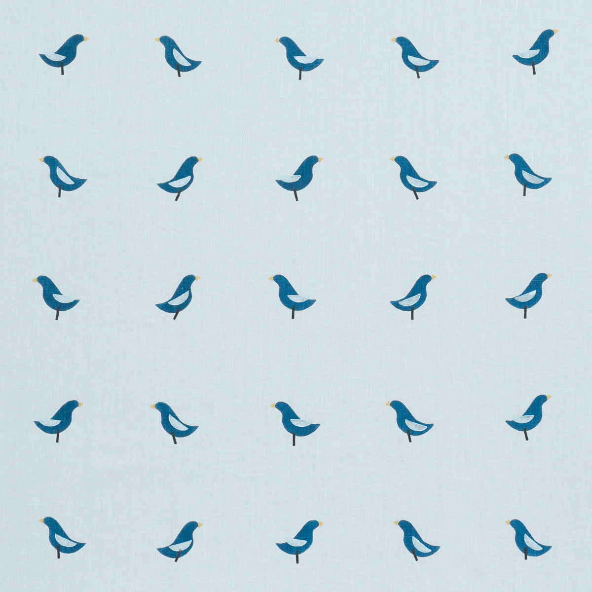 Birds Hand Block Print fabric in navy on sky color - pattern number 182382 - by Schumacher in the Caroline Z Hurley collection