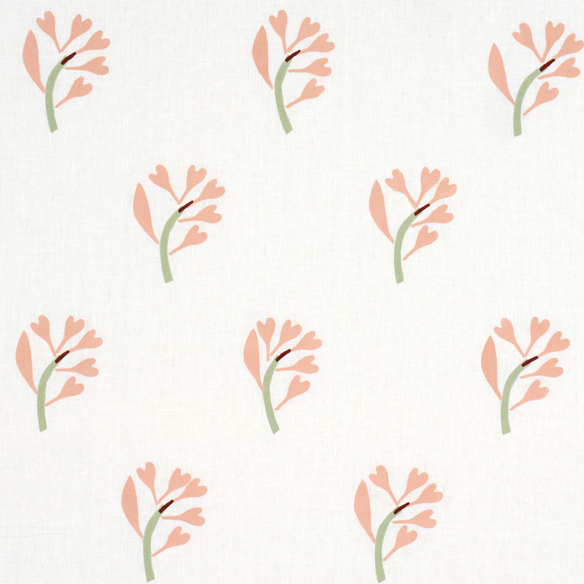 Ginkgo Hand Block Print fabric in pink and sage on white color - pattern number 182410 - by Schumacher in the Caroline Z Hurley collection