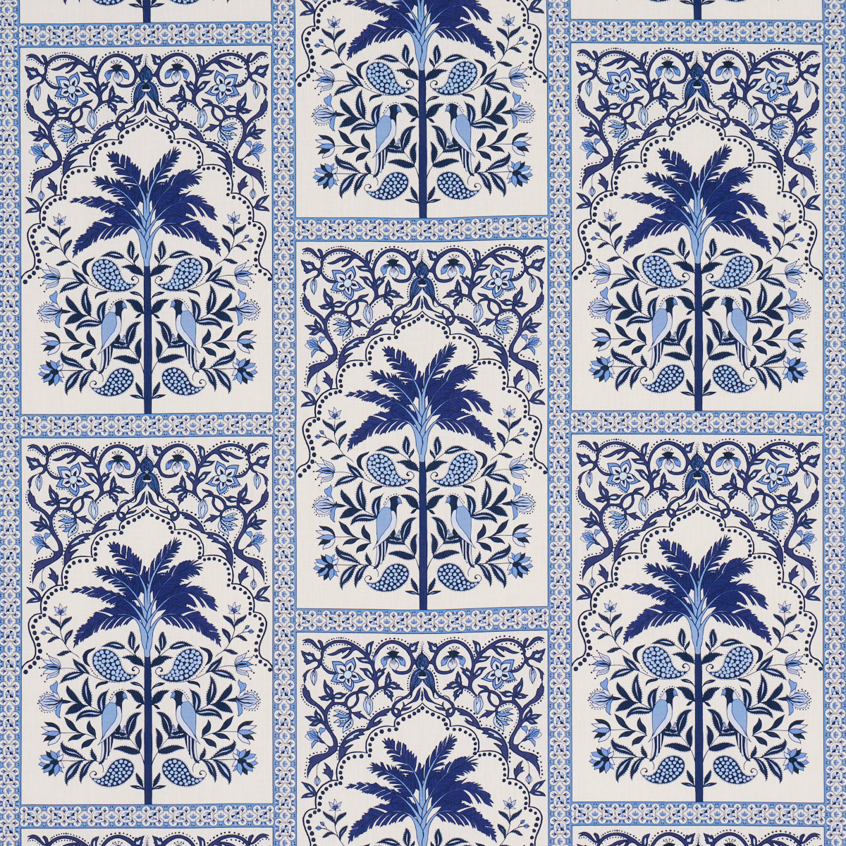 Amazonas Mystique fabric in tropical shades of blue color - pattern number 182571 - by Schumacher in the Johanna Ortiz collection