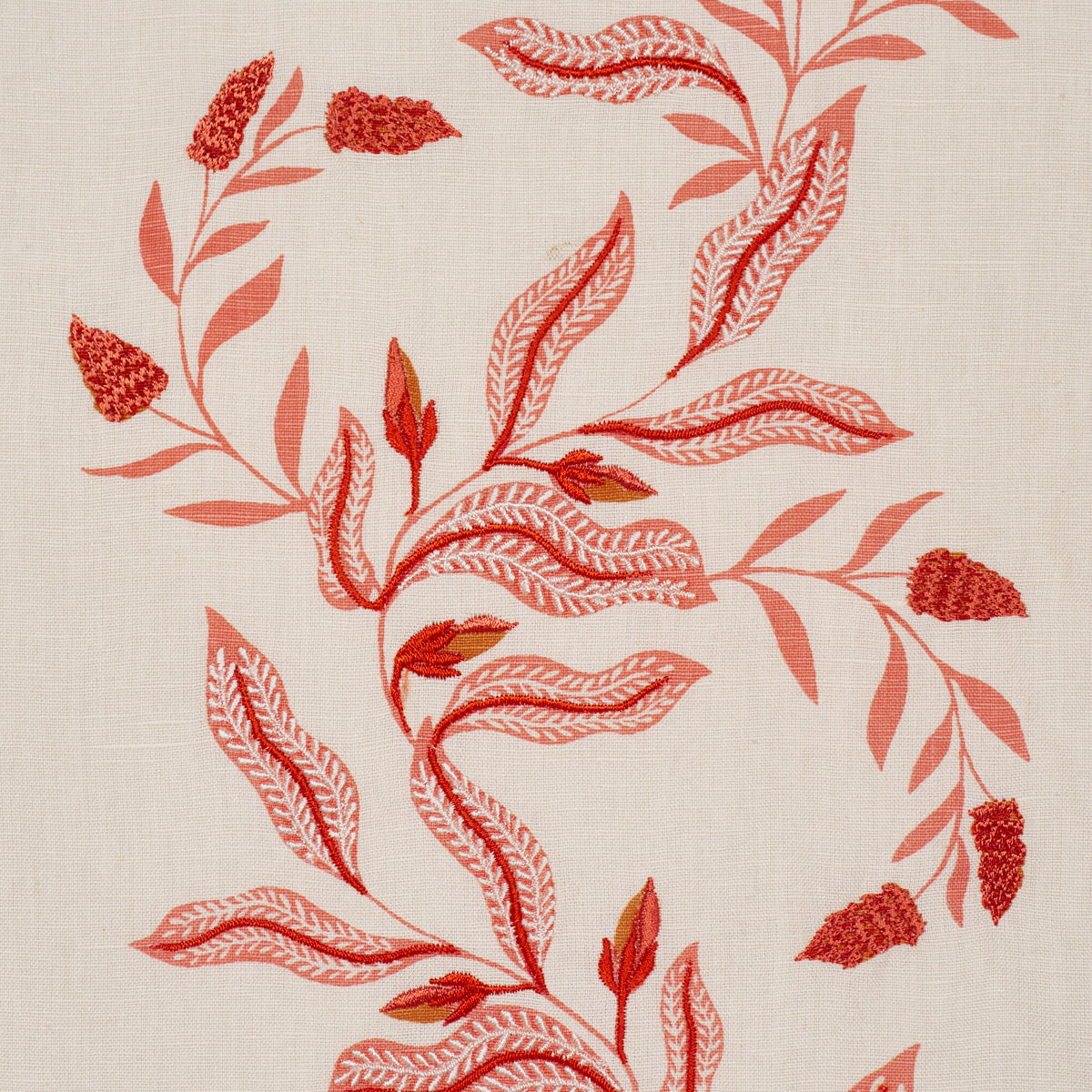 Vagary Vines fabric in coral color - pattern number 182640 - by Schumacher in the Laura Gonzalez collection