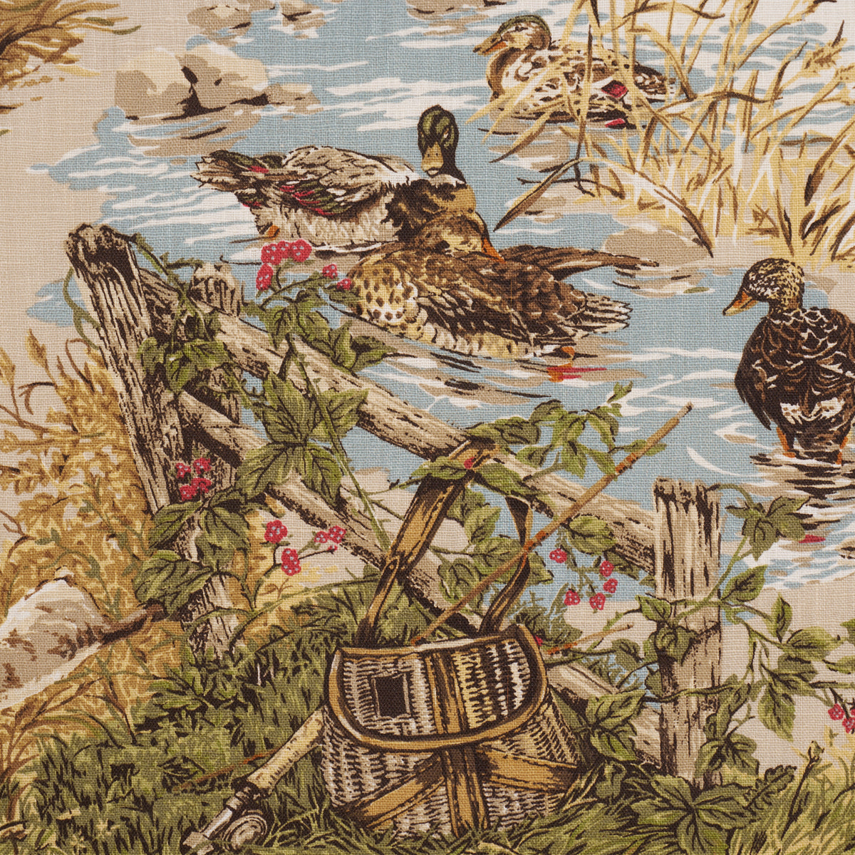 Dog &amp; Duck fabric in alabaster color - pattern number 182660 - by Schumacher in the A Country Life collection