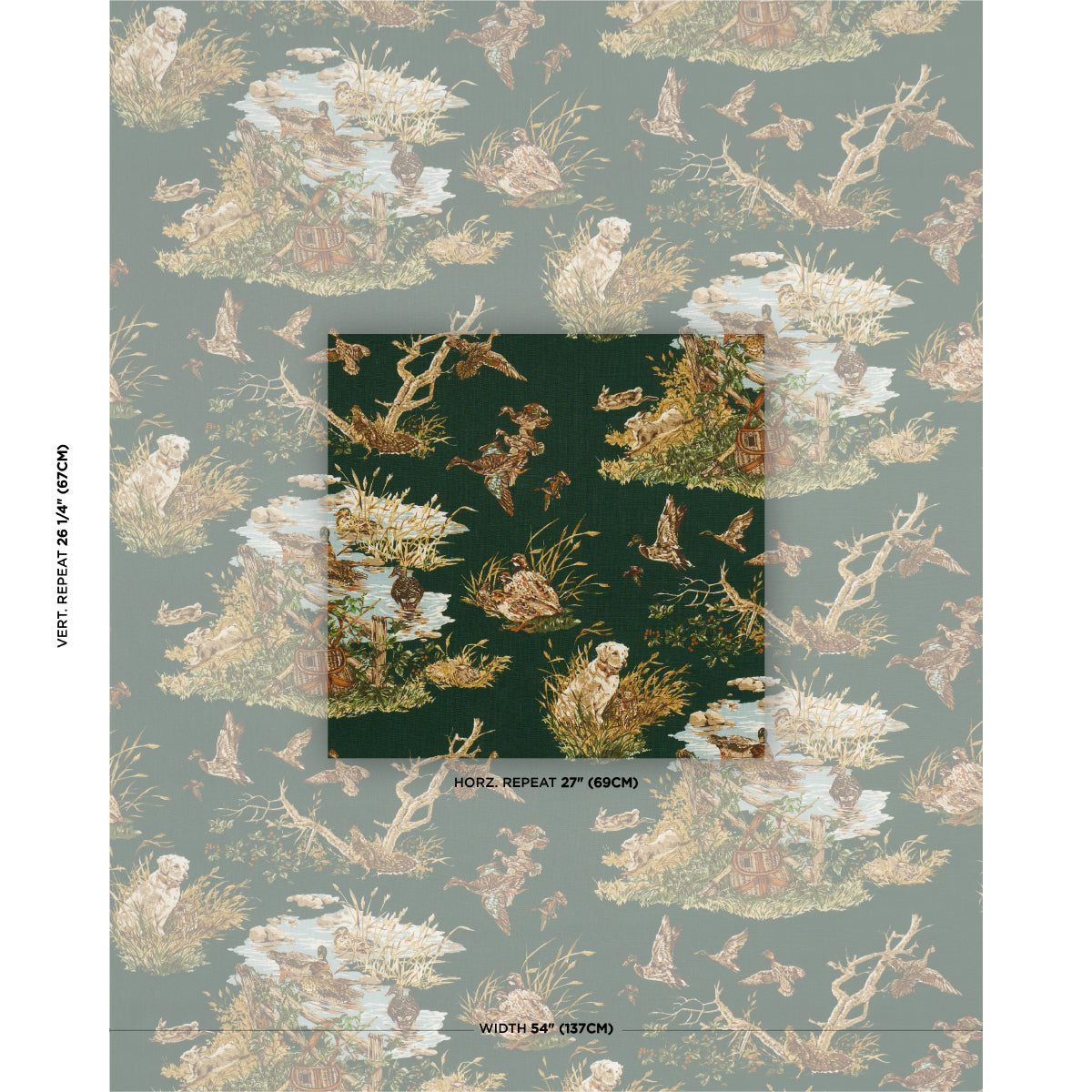 Dog &amp; Duck fabric in verdant color - pattern number 182662 - by Schumacher in the A Country Life collection