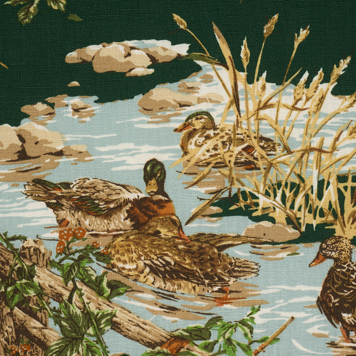 Dog &amp; Duck fabric in verdant color - pattern number 182662 - by Schumacher in the A Country Life collection
