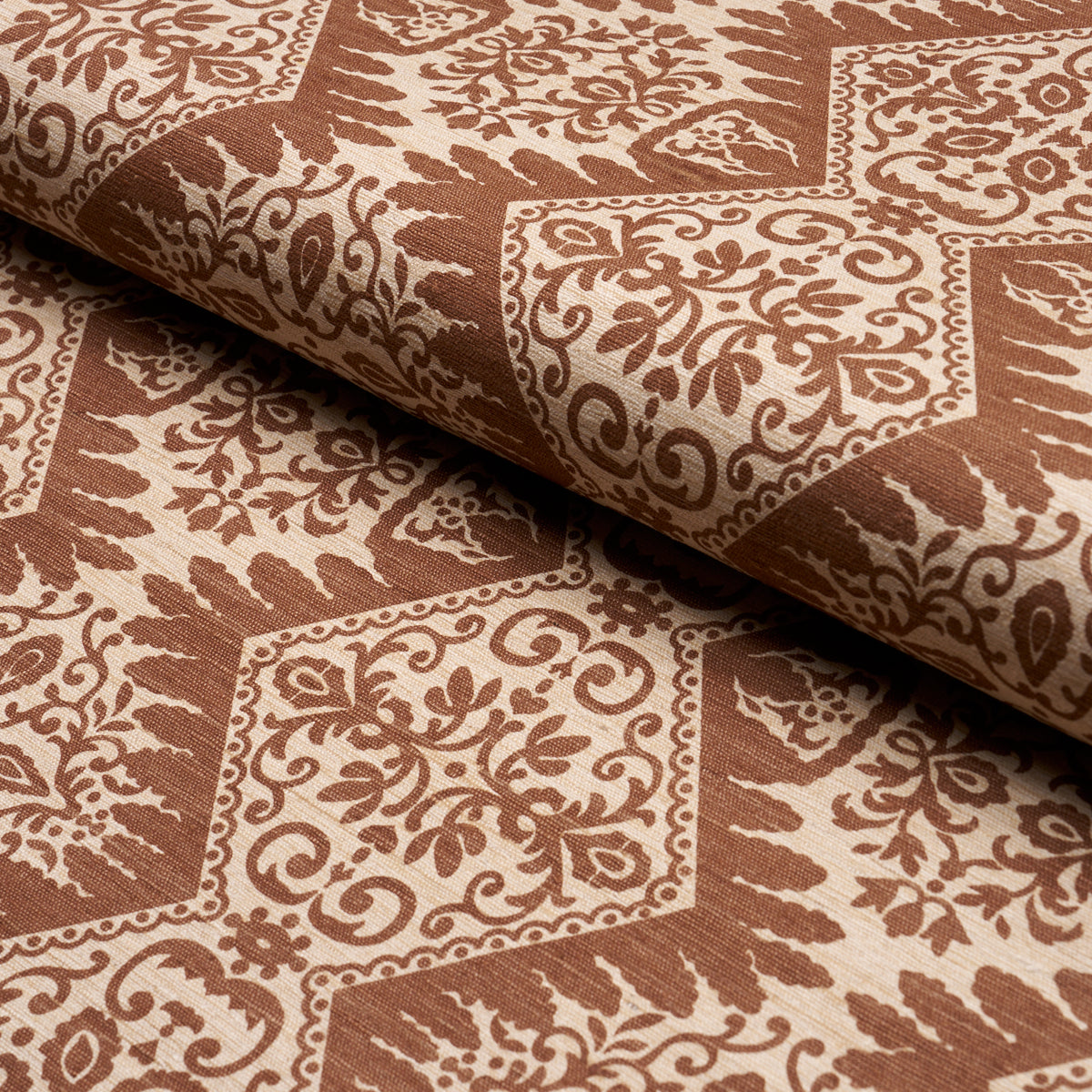 Berkeley Hand Printed Silk fabric in chestnut color - pattern number 182700 - by Schumacher in the Williamsburg collection