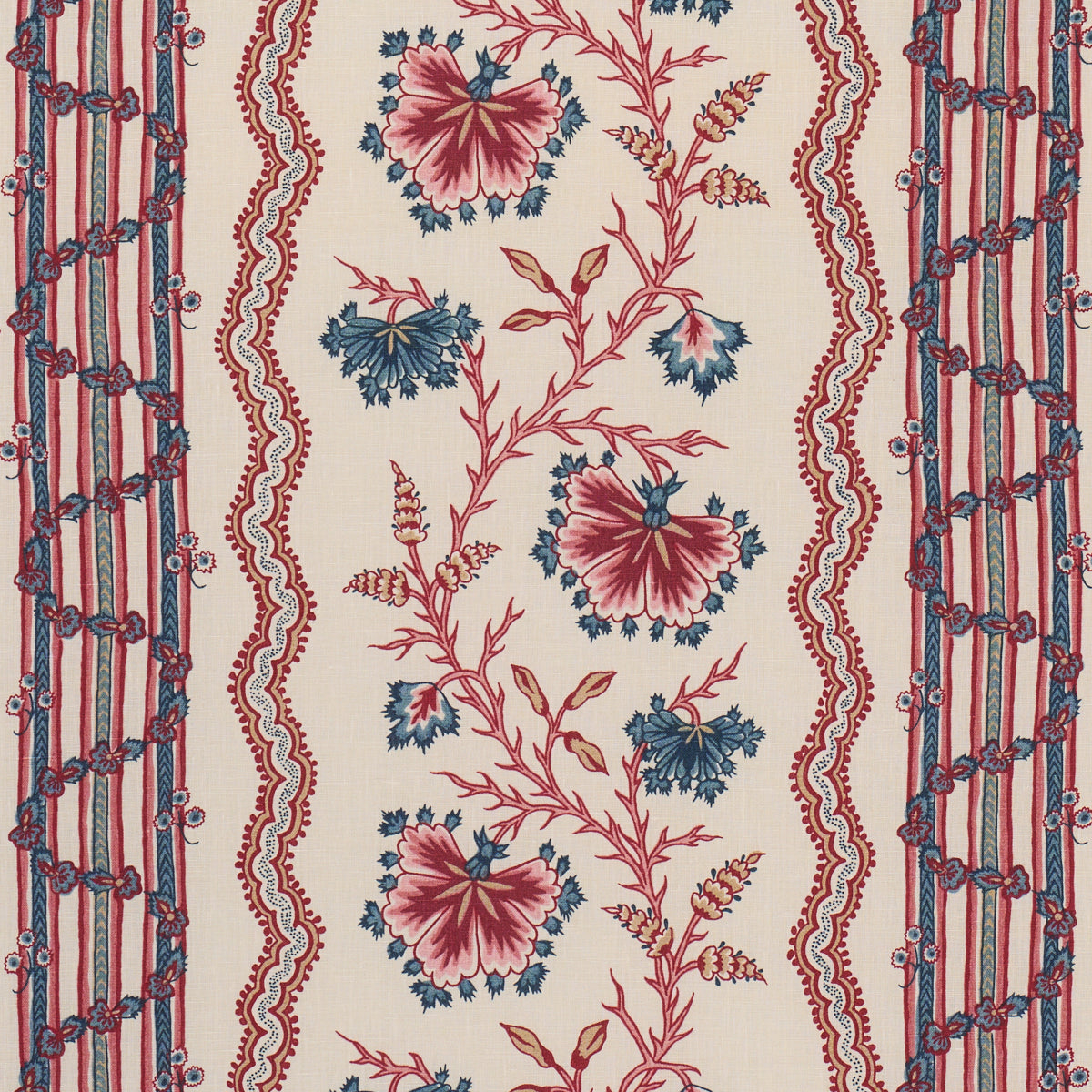 Parvati Floral Stripe fabric in vermilion color - pattern number 182710 - by Schumacher in the Williamsburg collection