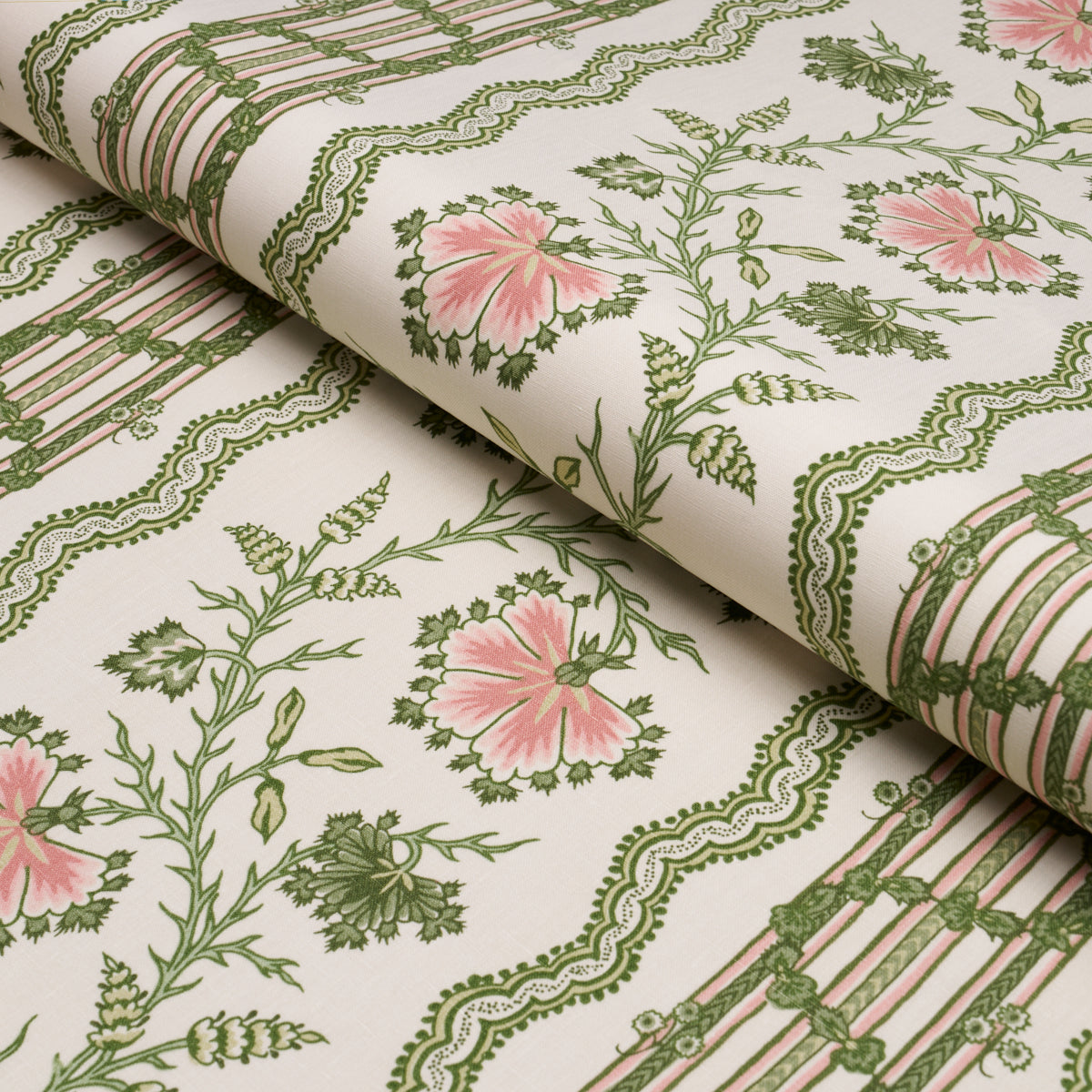 Parvati Floral Stripe fabric in petal color - pattern number 182711 - by Schumacher in the Williamsburg collection