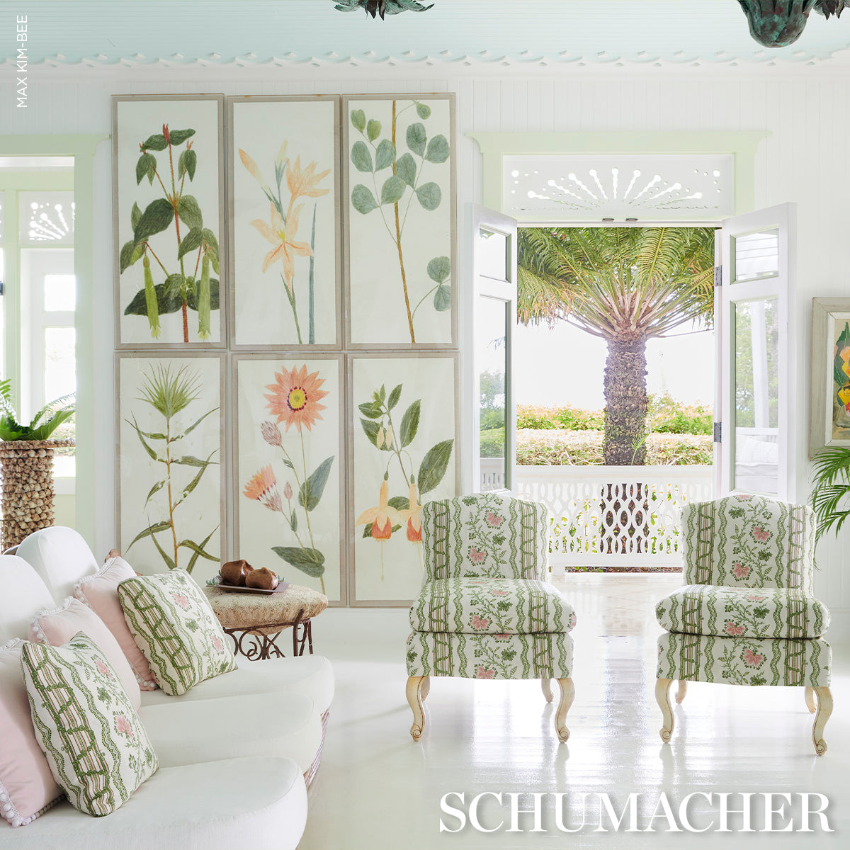 Parvati Floral Stripe fabric in petal color - pattern number 182711 - by Schumacher in the Williamsburg collection