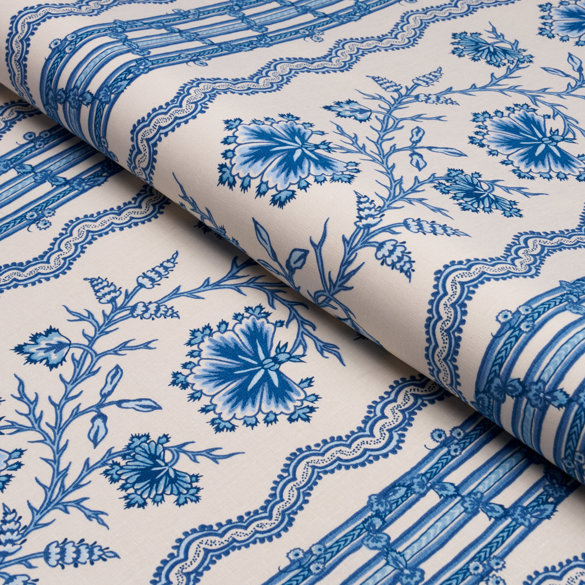 Parvati Floral Stripe fabric in delft color - pattern number 182712 - by Schumacher in the Williamsburg collection
