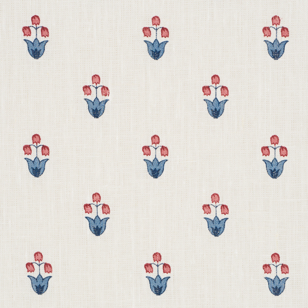 Moira Hand Print fabric in blue &amp; red color - pattern number 182722 - by Schumacher in the Prairie collection