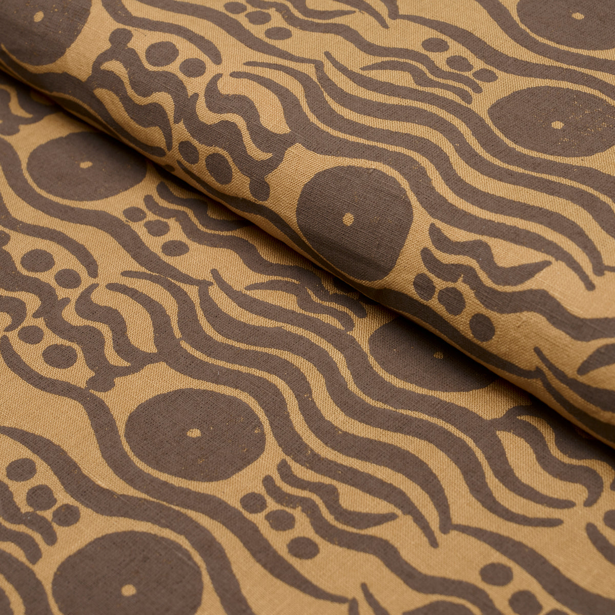 Bosphorus Hand Block fabric in ochre &amp; brown color - pattern number 182740 - by Schumacher in the Drusus Tabor collection