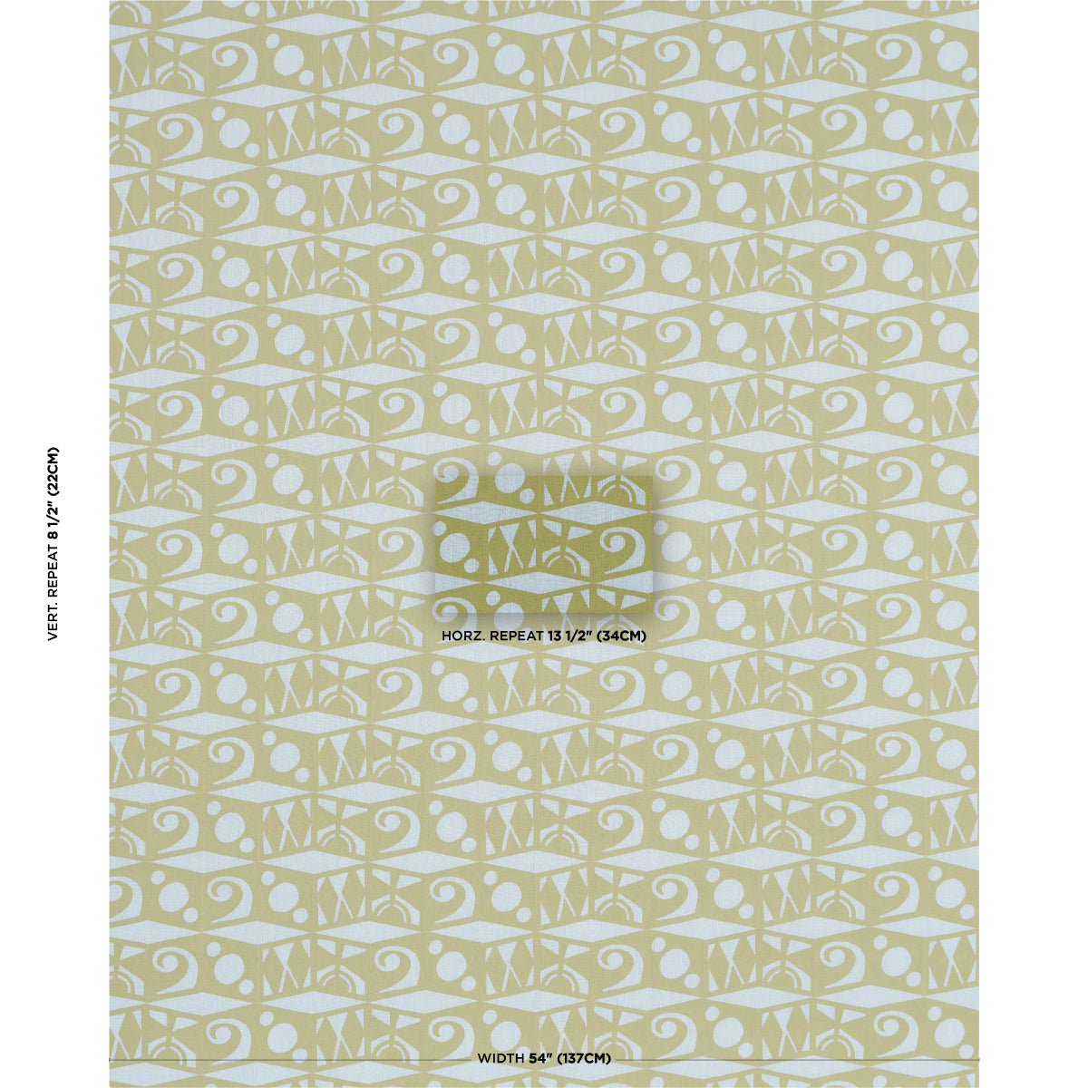 Tarot Hand Block fabric in sky &amp; green color - pattern number 182762 - by Schumacher in the Drusus Tabor collection