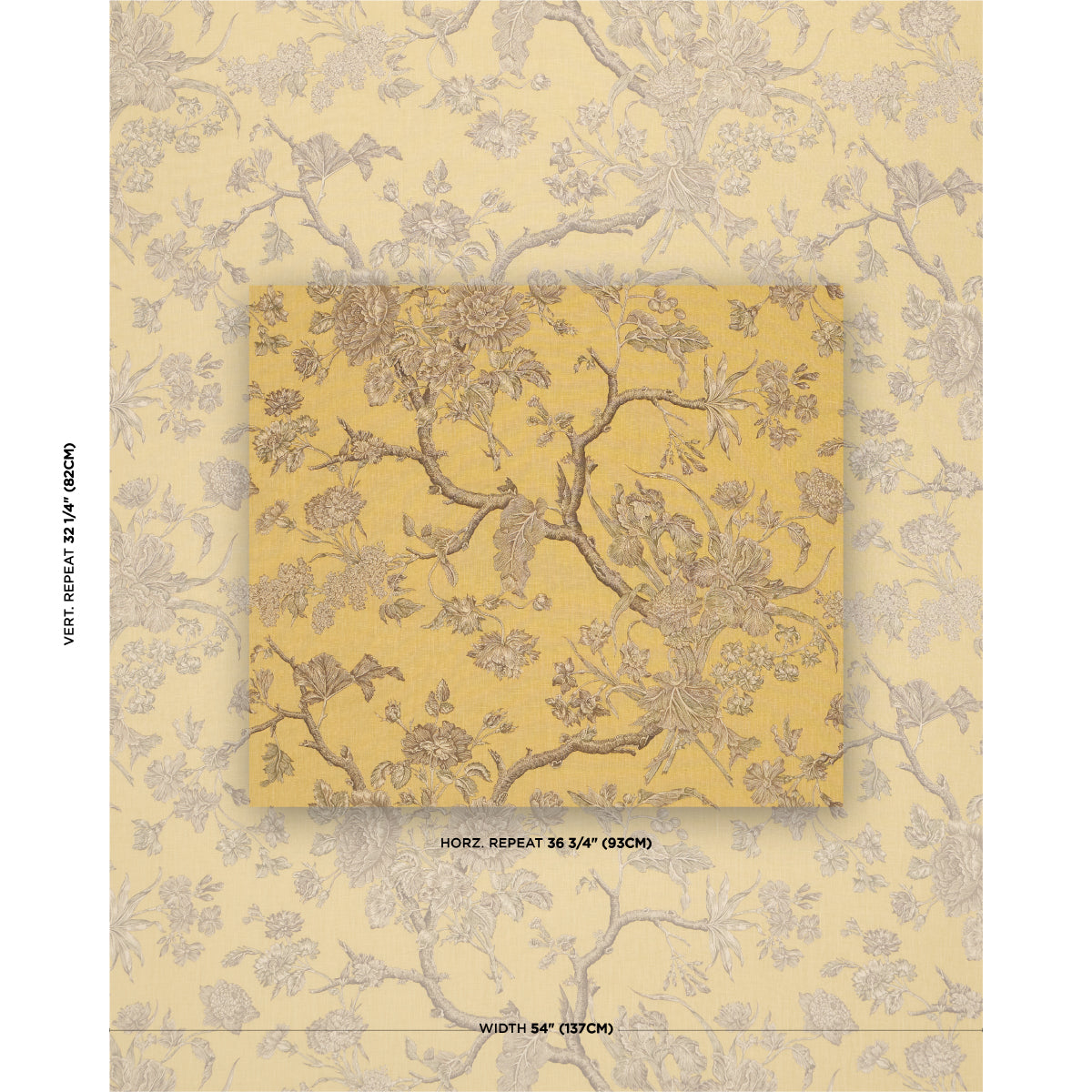 Inverness Garden fabric in buttercup color - pattern number 182831 - by Schumacher in the A Country Life collection