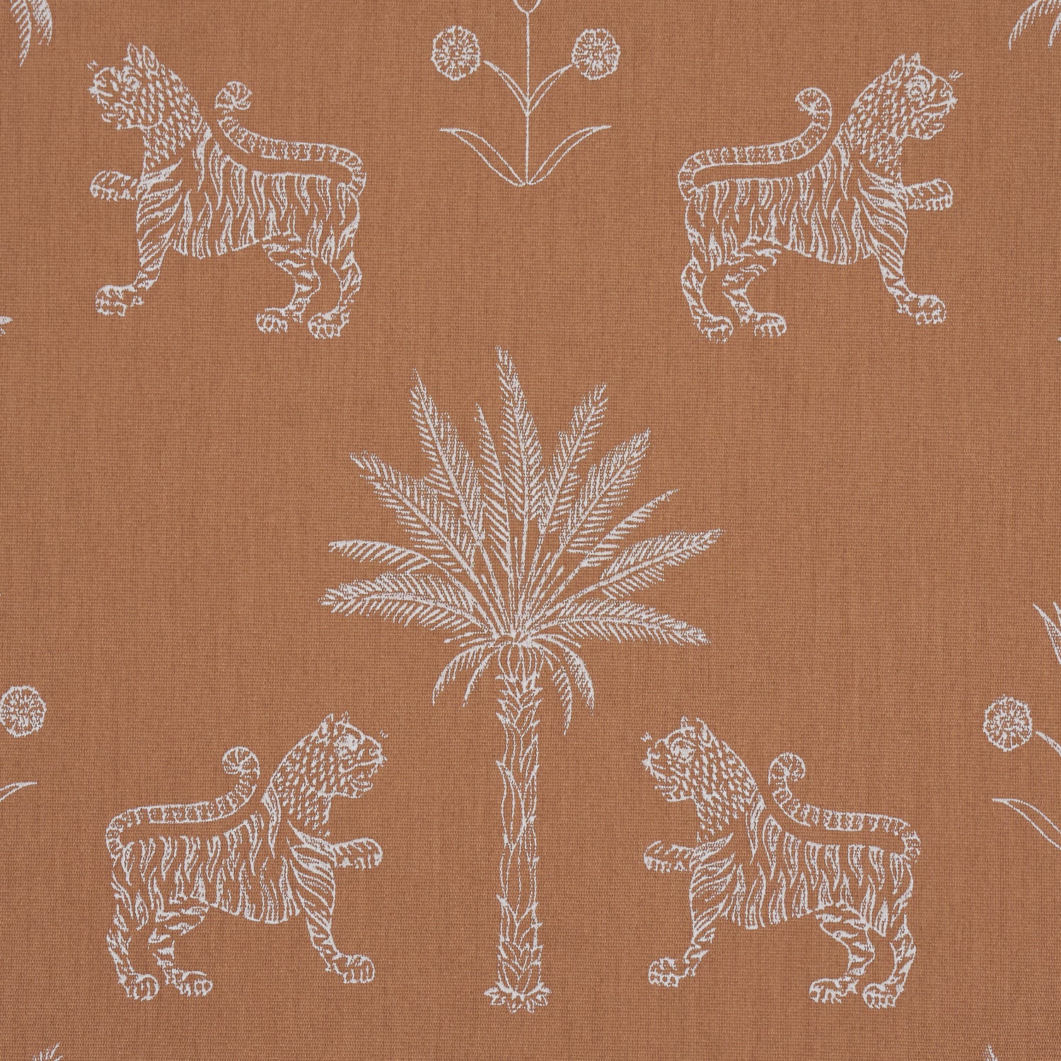 Tiger Palm Silhouette Outdoor fabric in mediterranean spice color - pattern number 182840 - by Schumacher in the Atelier Paris collection