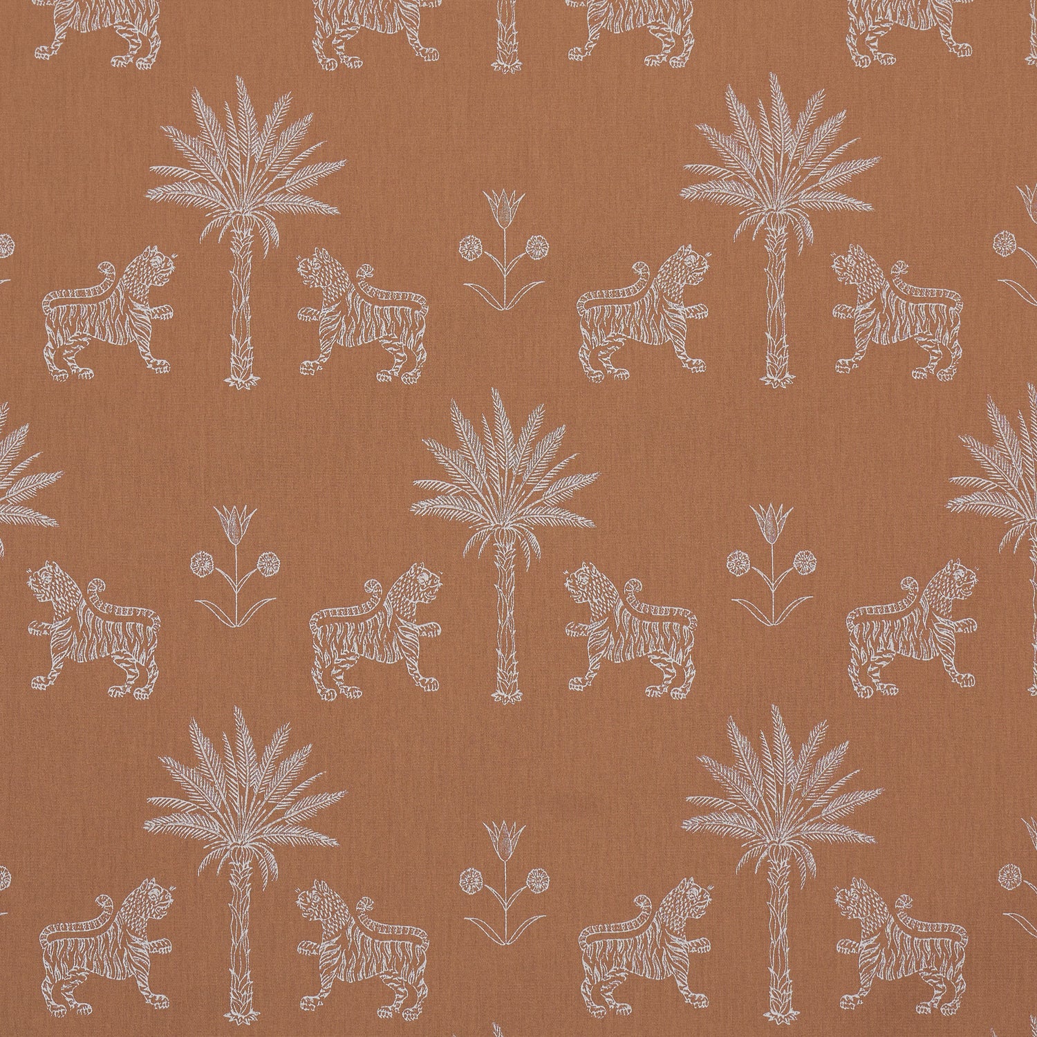 Tiger Palm Silhouette Outdoor fabric in mediterranean spice color - pattern number 182840 - by Schumacher in the Atelier Paris collection
