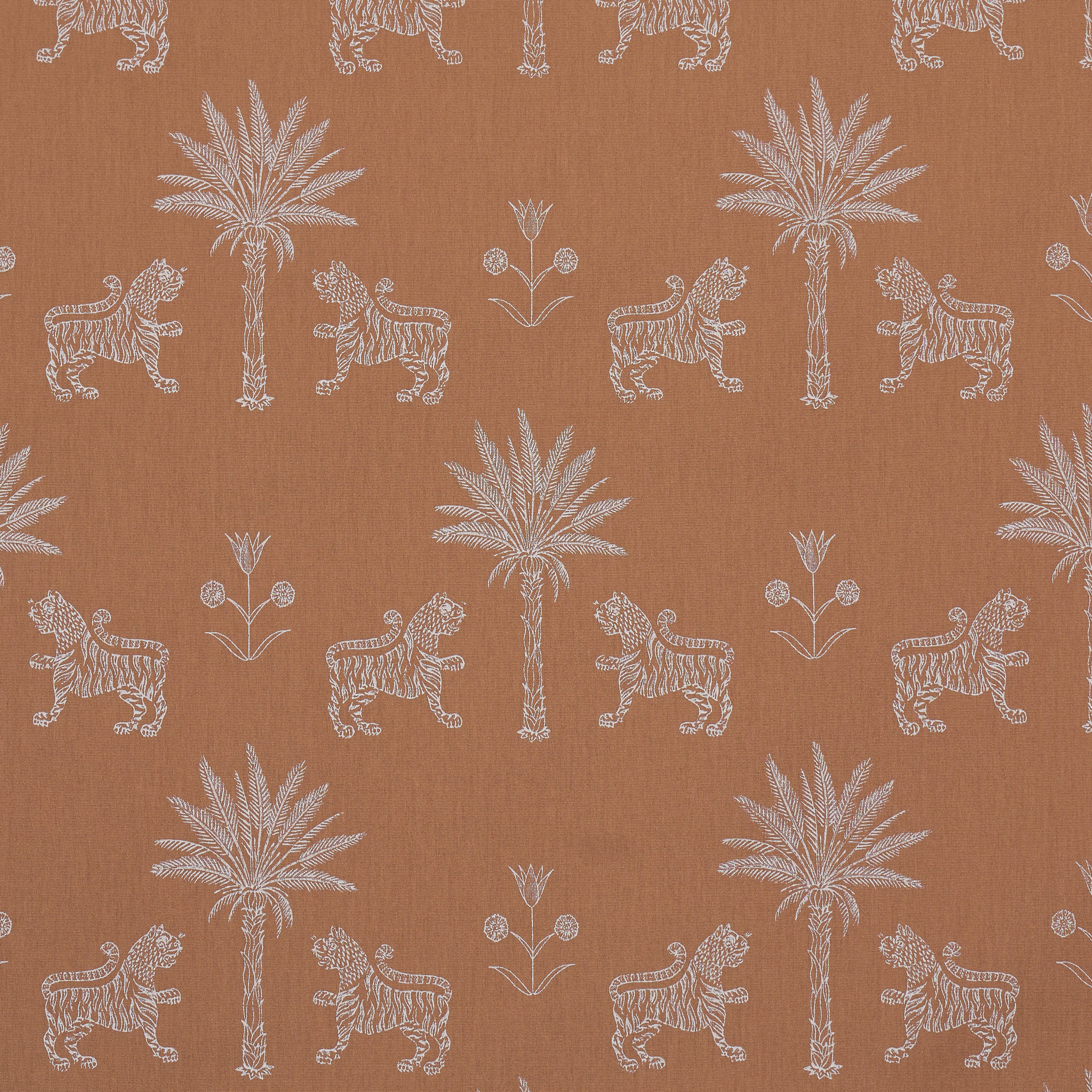 Tiger Palm Silhouette Outdoor fabric in mediterranean spice color - pattern number 182840 - by Schumacher in the Atelier Paris collection