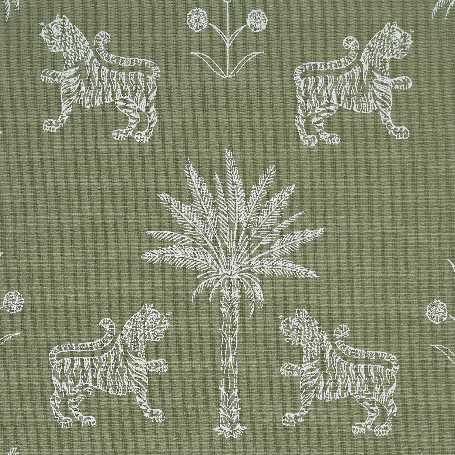 Tiger Palm Silhouette Outdoor fabric in sage color - pattern number 182841 - by Schumacher in the Atelier Paris collection