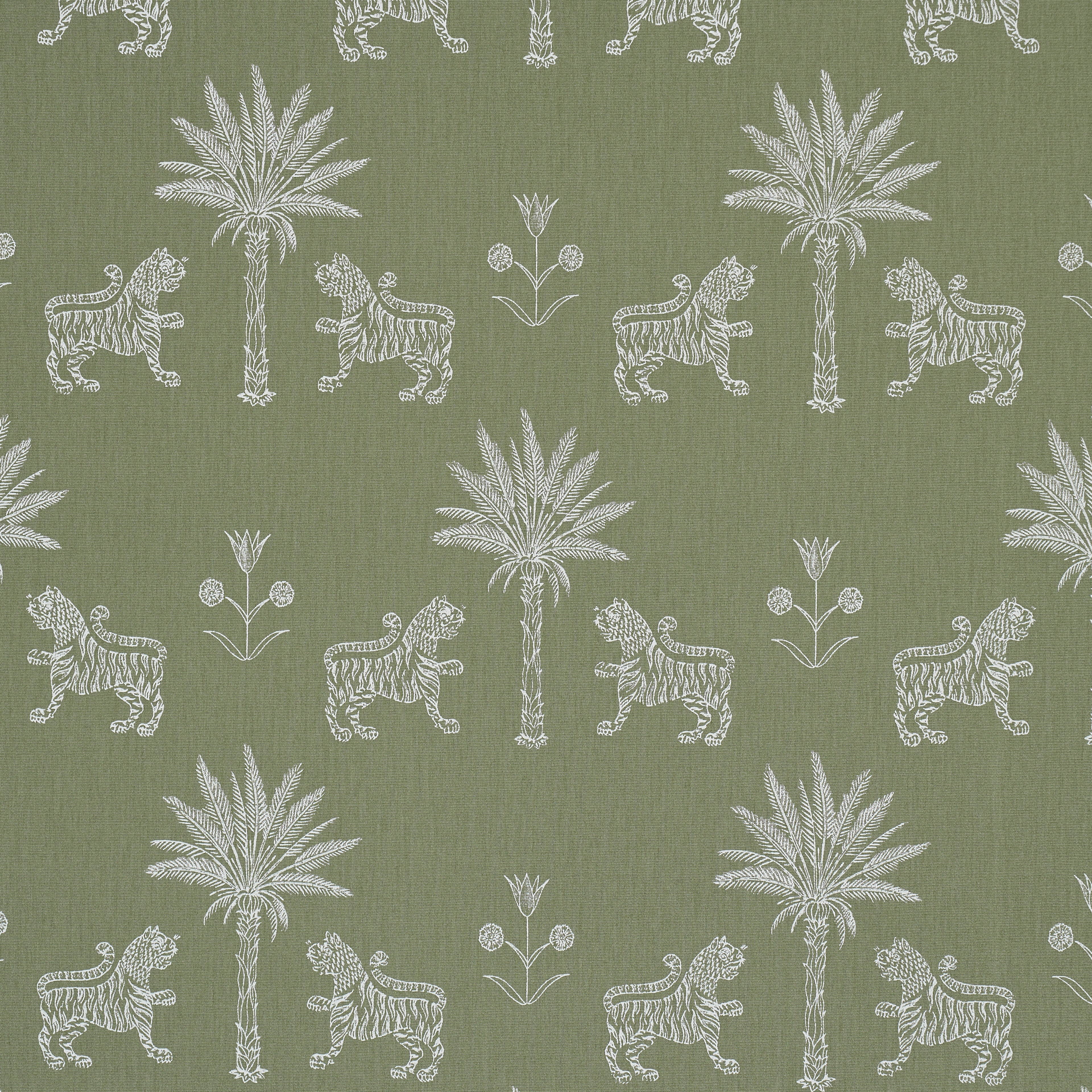 Tiger Palm Silhouette Outdoor fabric in sage color - pattern number 182841 - by Schumacher in the Atelier Paris collection