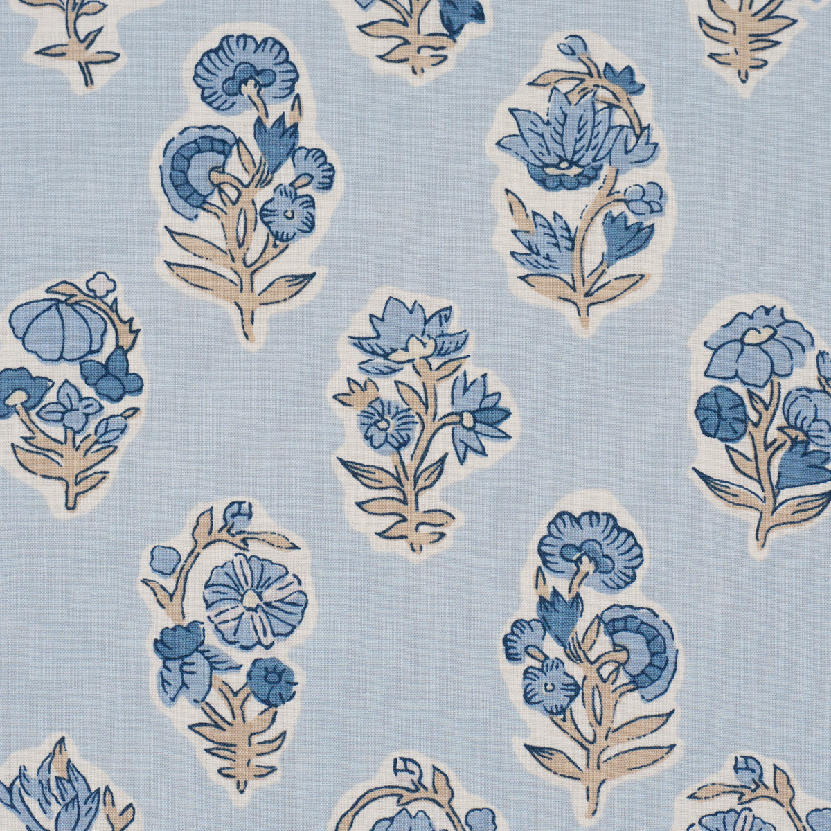 Anessa Hand-Screen Print fabric in Blue color - pattern number 182892 - by Schumacher in the Bohemia collection