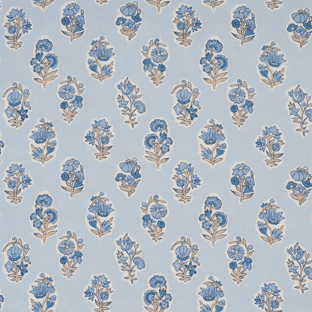 Anessa Hand-Screen Print fabric in Blue color - pattern number 182892 - by Schumacher in the Bohemia collection