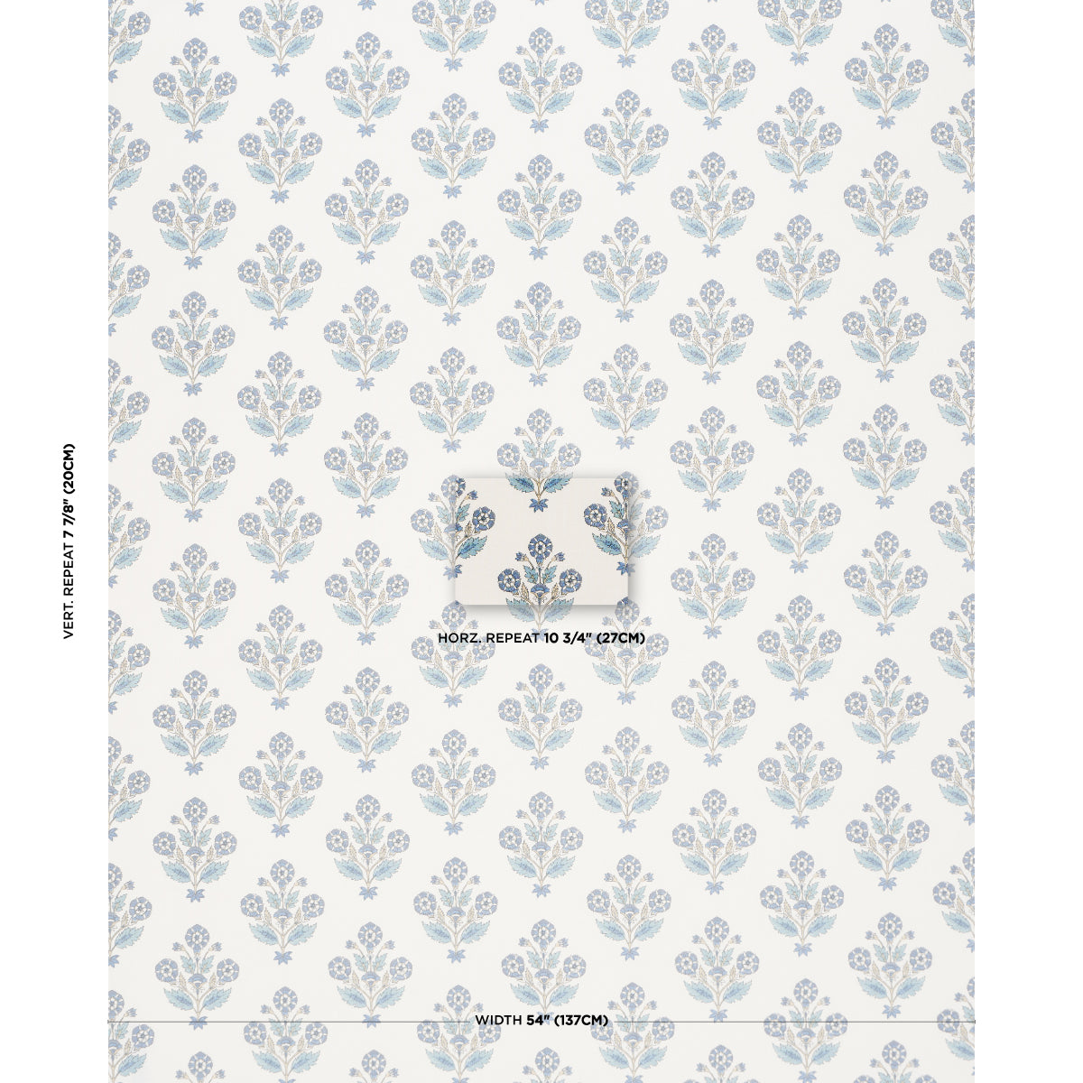 Dalila Hand-Screen Print fabric in Blue color - pattern number 182910 - by Schumacher in the Bohemia collection