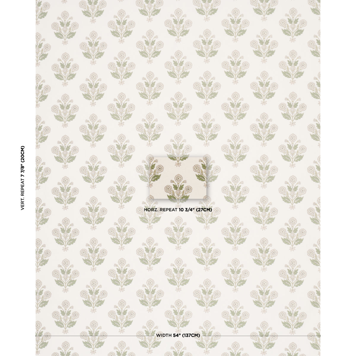 Dalila Hand-Screen Print fabric in Green color - pattern number 182911 - by Schumacher in the Bohemia collection
